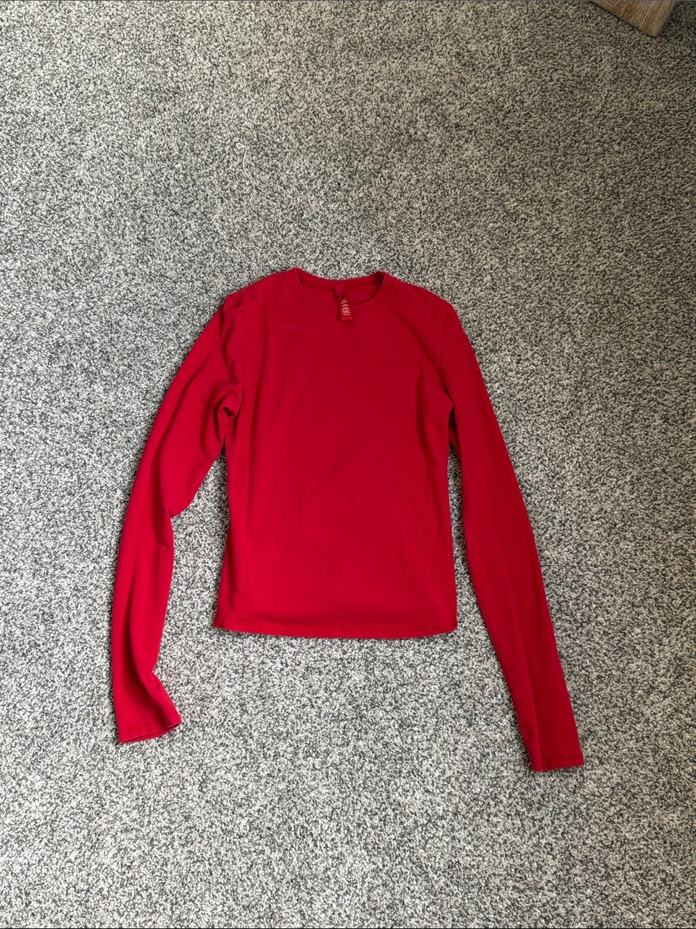 SKIMS Red Long-Sleeve Fits Everybody Top